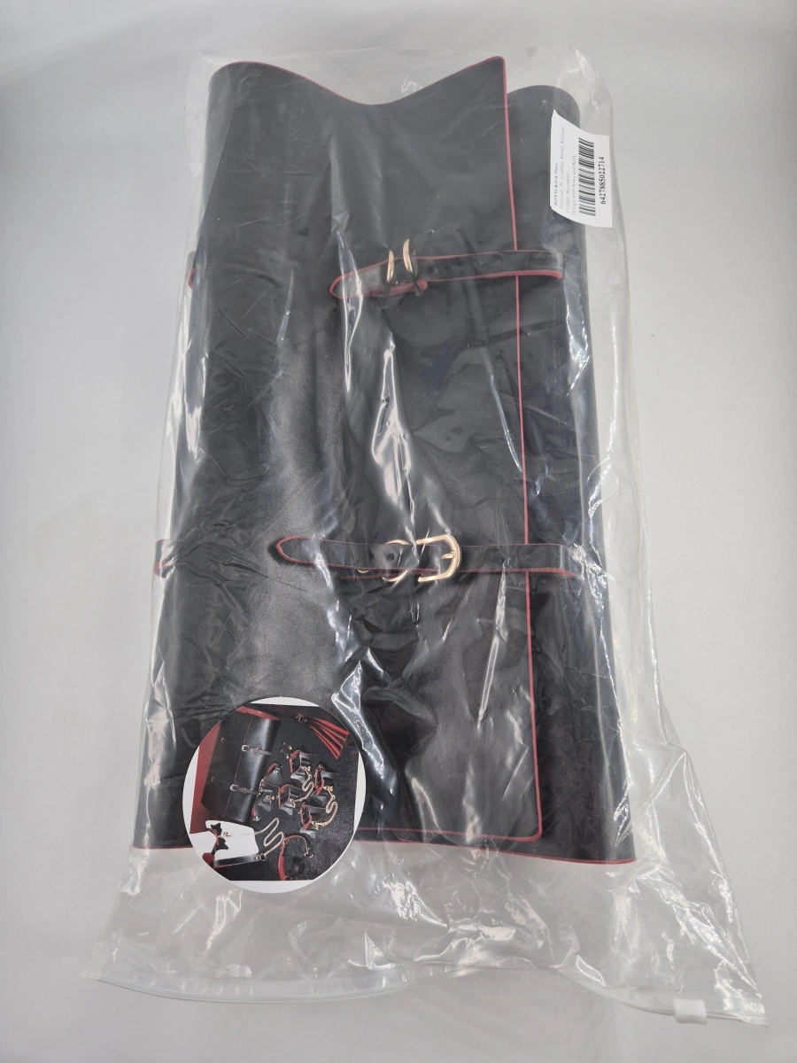 Set BDSM Kinky 6 Piese cu Geanta de Depozitare, Piele Ecologica, Negru/Rosu, Nr. 2, Erotic24.ro