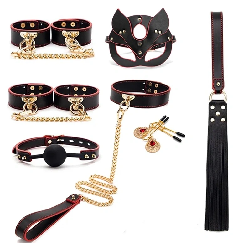 Set BDSM Deluxe 7 Piese, Negru/Rosu, Gui in SexShop KUR Romania