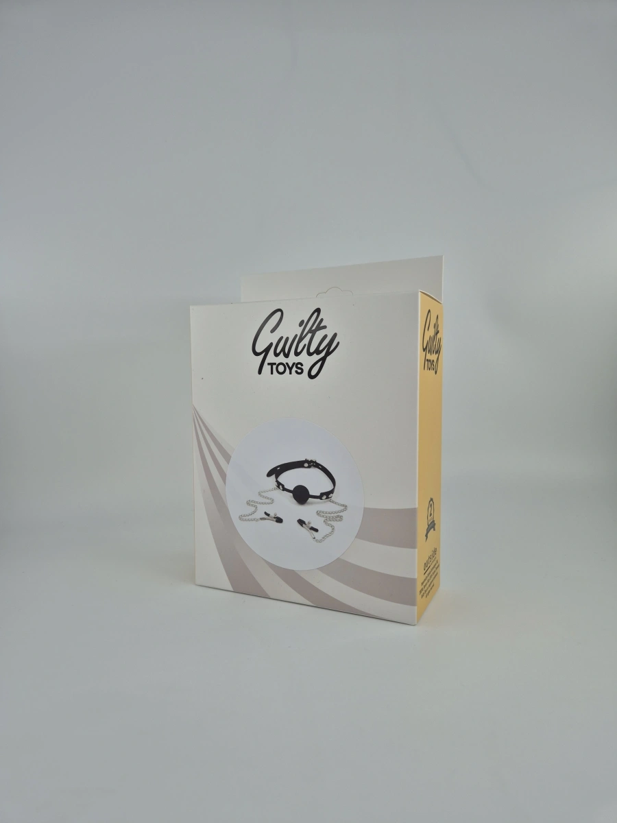 Calus cu Bila din Silicon si Clame de Sfarcuri, Negru, Guilty Toys, #2, Erotic24.ro