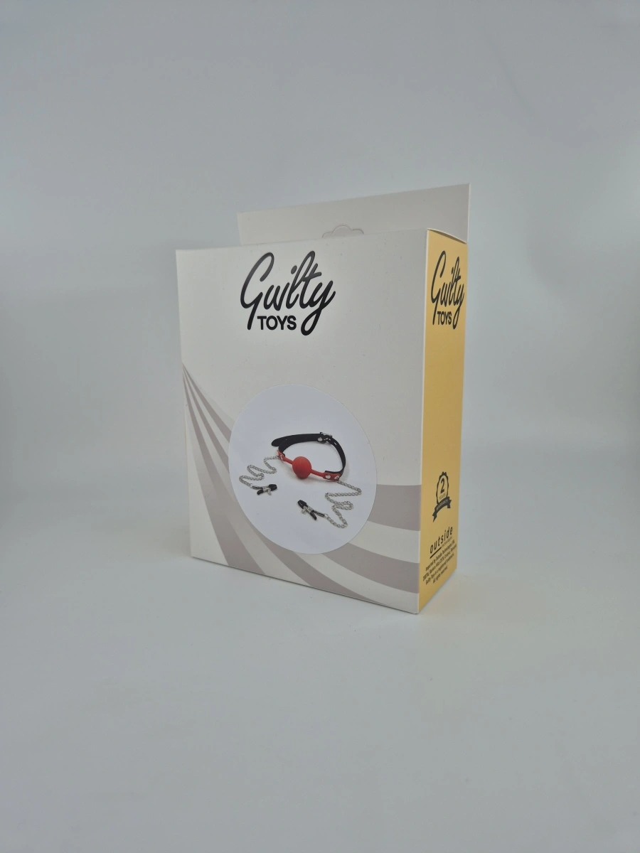 Calus cu Bila din Silicon si Clame de Sfarcuri, Rosu, Guilty Toys, #2, Erotic24.ro