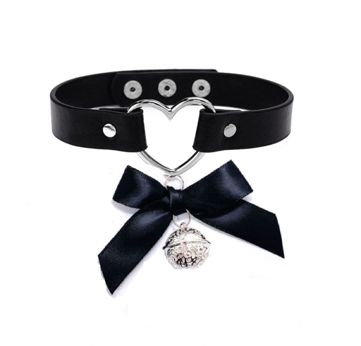 Choker Heart cu Fundita si Clopotel, Negru