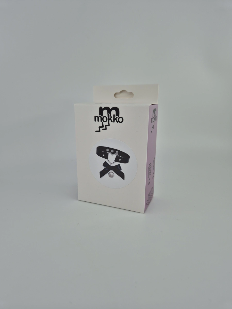 Choker Heart cu Fundita si Clopotel, Negru, Mokko Toys, #2, Erotic24.ro