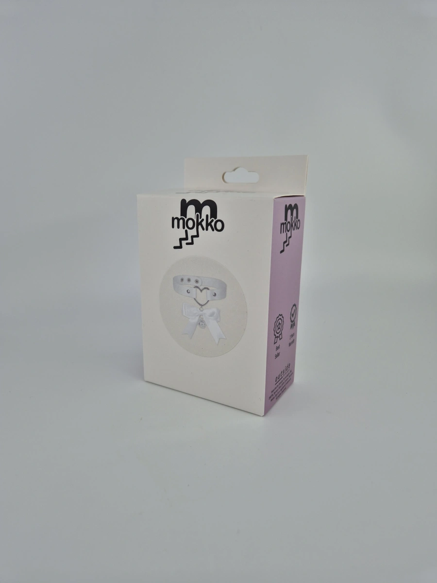 Choker Heart cu Fundita si Clopotel, Alb, Mokko Toys, #2, Erotic24.ro