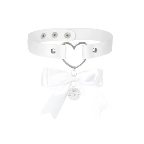 Choker Heart cu Fundita si Clopotel, Alb in SexShop KUR Romania