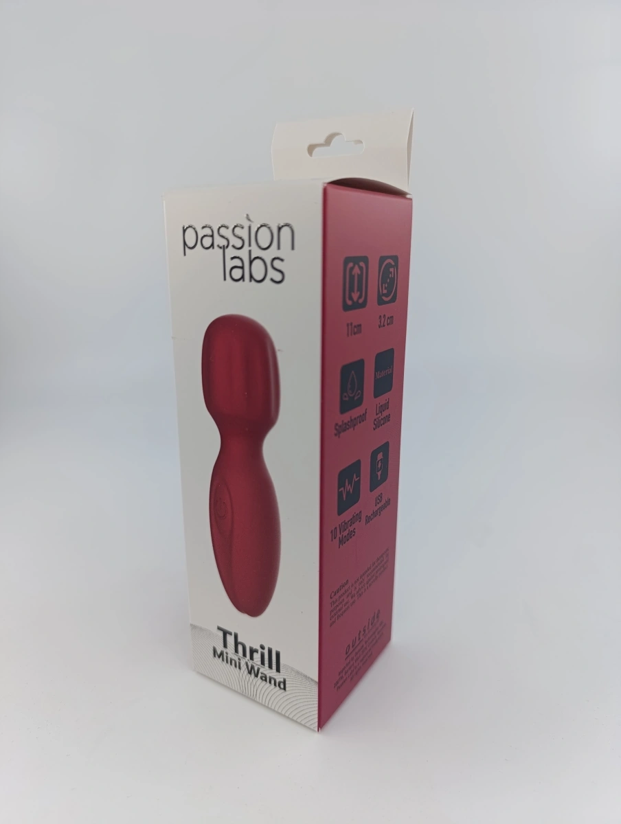 Vibrator Mini Wand Thrill, 10 Moduri Vibratii, Silicon Lichid, USB, Rosu, 11 cm, Passion Labs, #7, Erotic24.ro