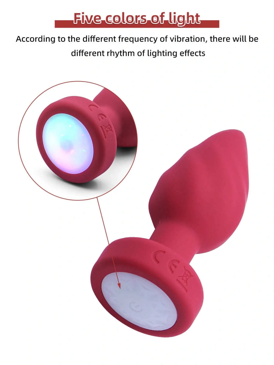 Dop Anal Led Light Vibrating Plug, Remote Control, 10 Moduri Vibratii, Silicon, USB, Rosu, 9 cm, Passion Labs, #2, Erotic24.ro