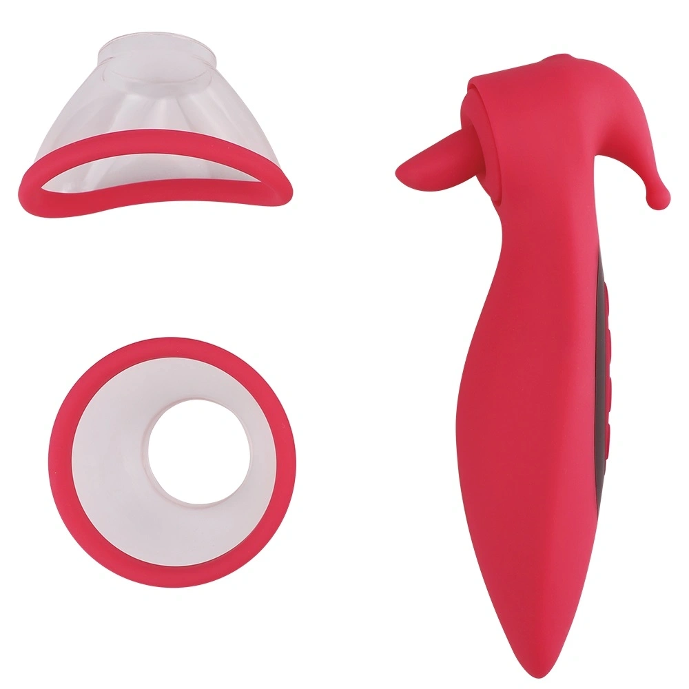 Stimulator 3 in 1, 2 Cupe Incluse, 10 Moduri Vibratii, 10 Moduri Suctiune, 10 Moduri Miscari Limba, Silicon, USB, Rosu, 17.1 cm, #2, Erotic24.ro