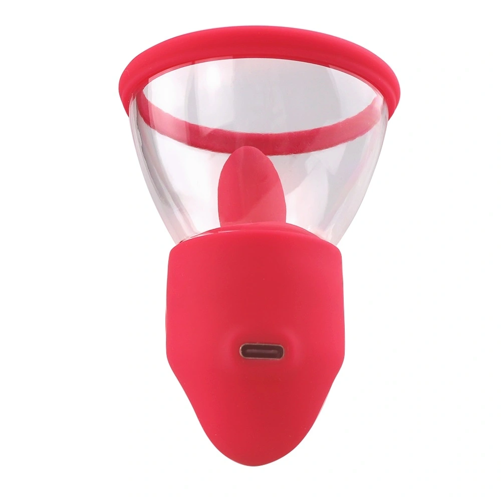 Stimulator 3 in 1, 2 Cupe Incluse, 10 Moduri Vibratii, 10 Moduri Suctiune, 10 Moduri Miscari Limba, Silicon, USB, Rosu, 17.1 cm, #7, Erotic24.ro