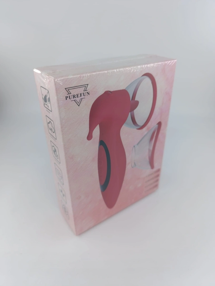 Stimulator 3 in 1, 2 Cupe Incluse, 10 Moduri Vibratii, 10 Moduri Suctiune, 10 Moduri Miscari Limba, Silicon, USB, Rosu, 17.1 cm, #9, Erotic24.ro