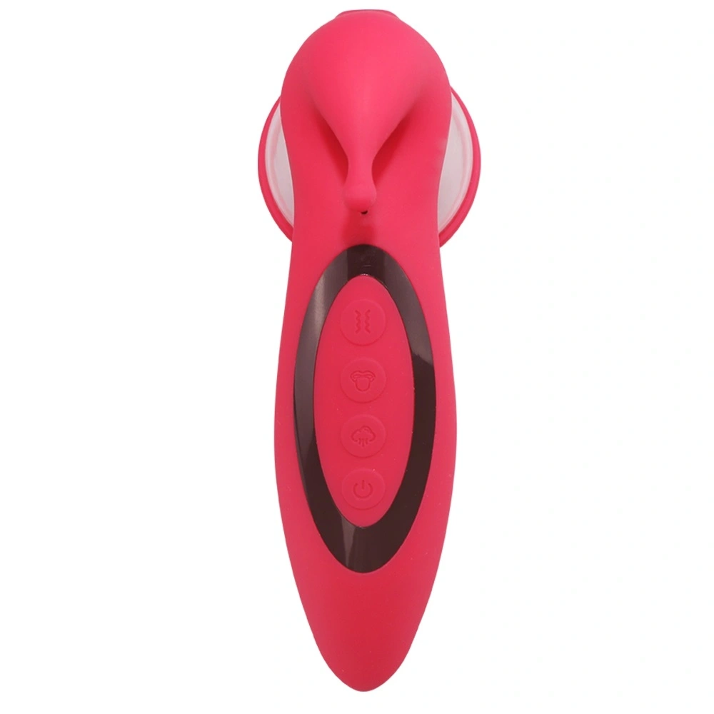 Stimulator 3 in 1, 2 Cupe Incluse, 10 Moduri Vibratii, 10 Moduri Suctiune, 10 Moduri Miscari Limba, Silicon, USB, Rosu, 17.1 cm, #5, Erotic24.ro