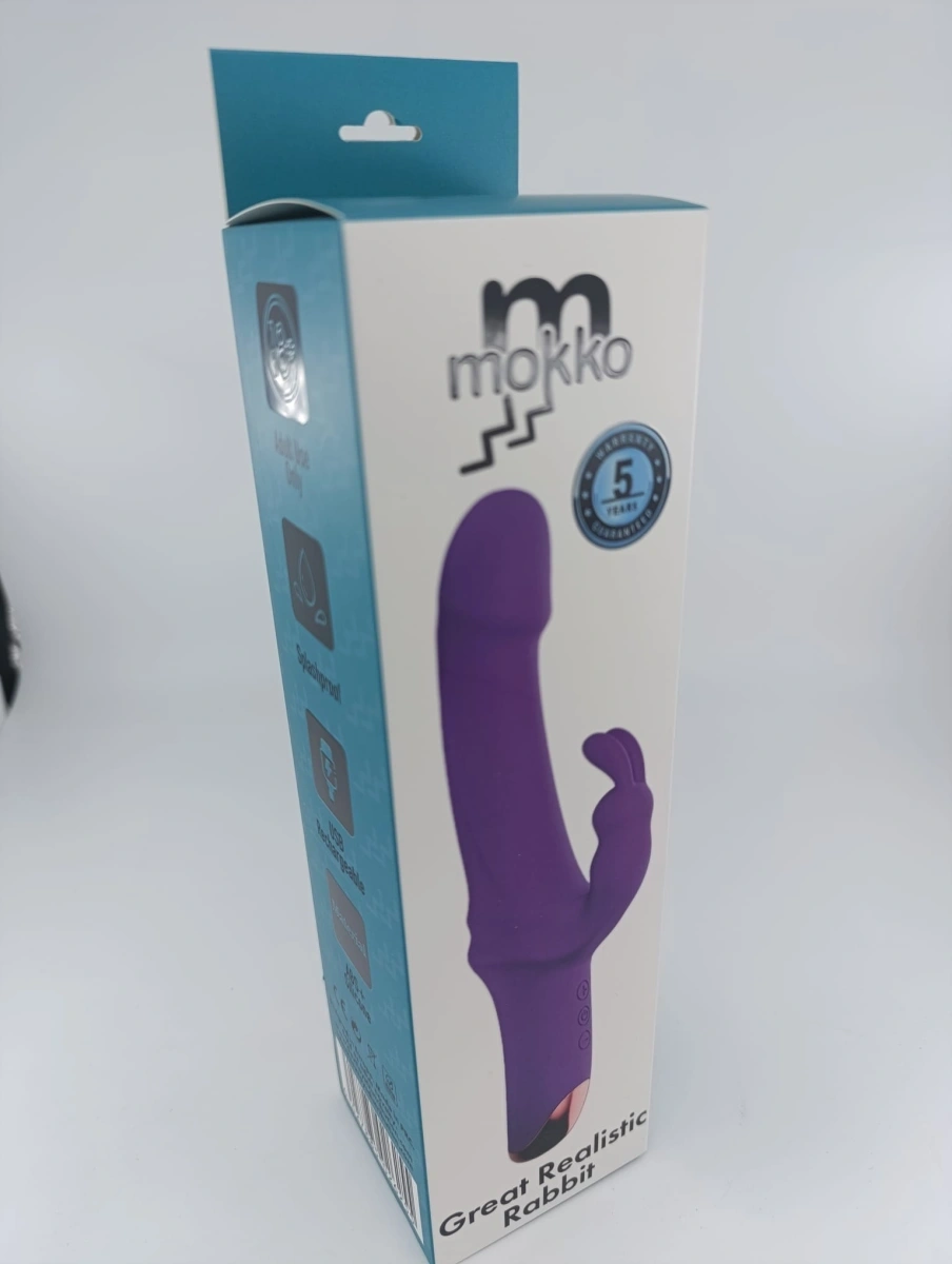 Vibrator Great Realistic Rabbit, 10 Moduri Vibratii Puternice, Silicon, USB, Mov, 22.5 cm, Mokko Toys, #2, Erotic24.ro