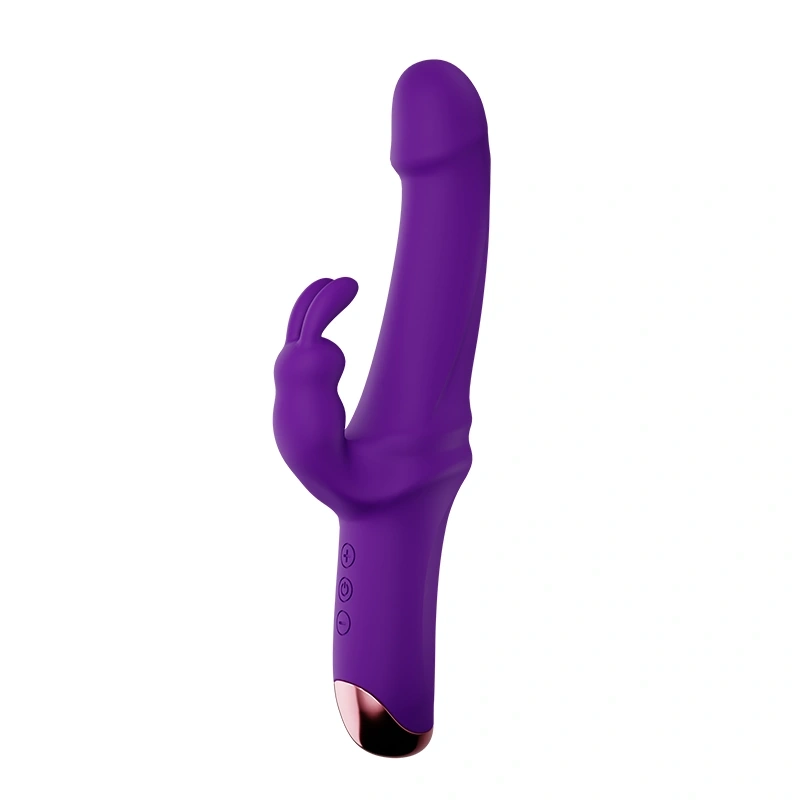 Vibrator Great Realistic Rabbit, 10 Moduri Vibratii Puternice, Silicon, USB, Mov, 22.5 cm, Mokko Toys