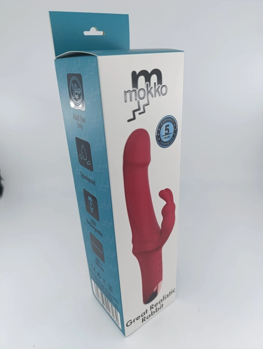 Vibrator Great Realistic Rabbit, 10 Moduri Vibratii Puternice, Silicon, USB, Rosu, 22.5 cm, Mokko Toys, #2, Erotic24.ro