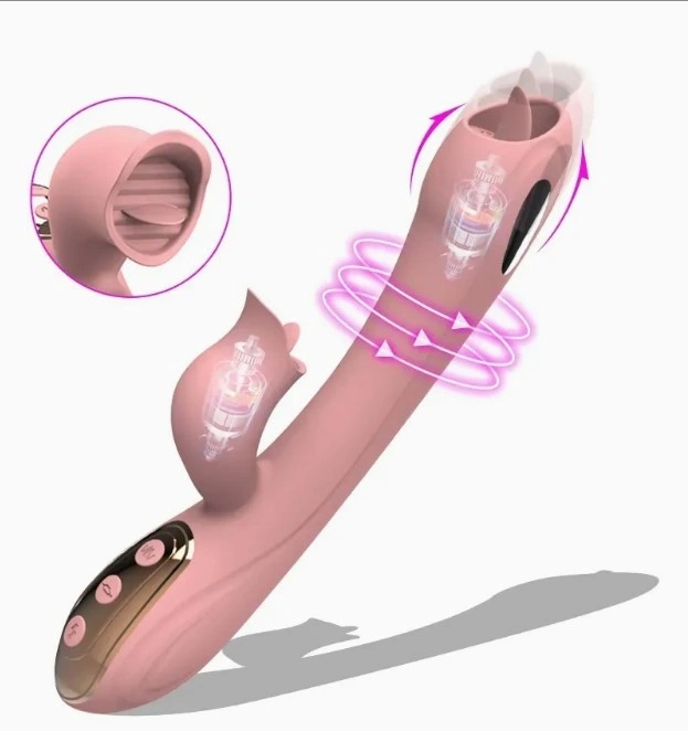 Vibrator Iepuras cu Electrostimulare, 10 Moduri Vibratii, 10 Moduri Licking, Silicon, USB, Roz, 22 cm, Mokko Toys