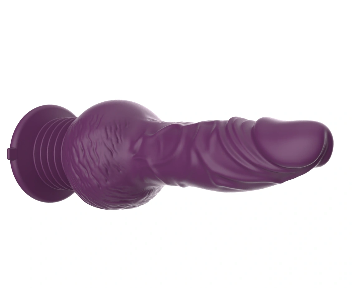 Vibrator Thrusting cu Ventuza, 10 Moduri Vibratii, 3 Moduri Impingere, Silicon, USB, Mov, 25 cm, Passion Labs, #4, Erotic24.ro