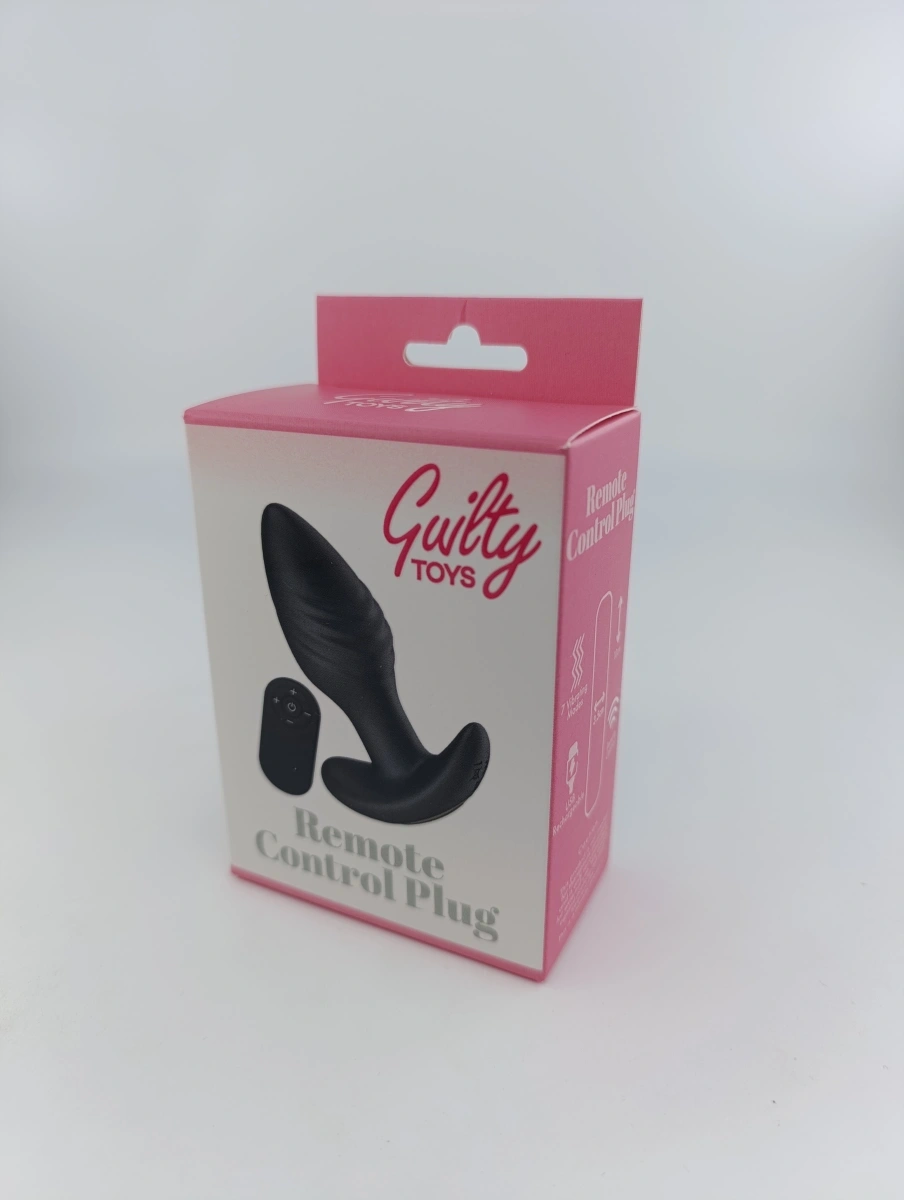 Dop Anal Remote Control Plug, 7 Moduri Vibratii, 3 Moduri Rotatii, Silicon, USB, Negru, 10 cm, Guilty Toys, #5, Erotic24.ro