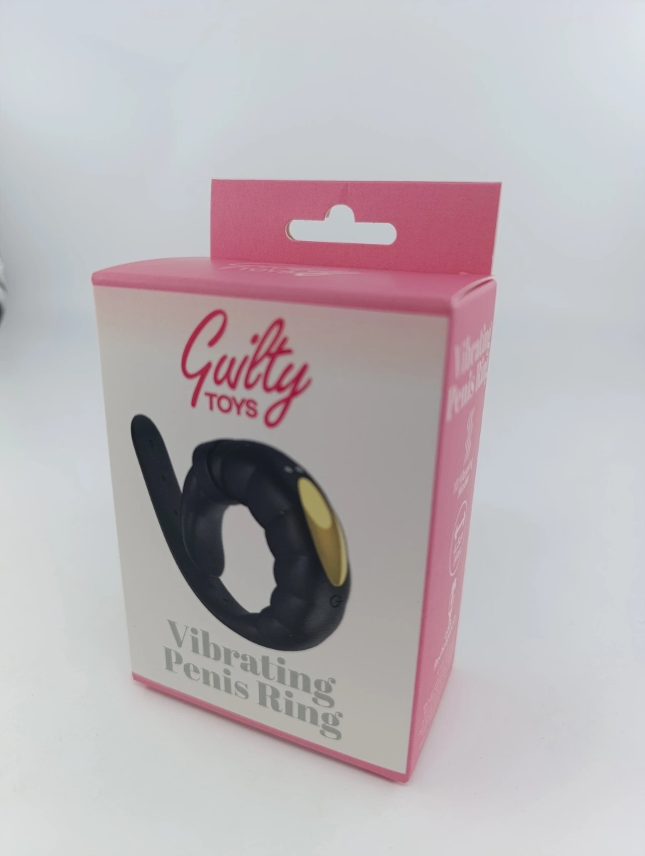 Inel de Penis Reglabil cu 10 Moduri Vibratii, Silicon, USB Magnetic, Negru, Guilty Toys, #7, Erotic24.ro