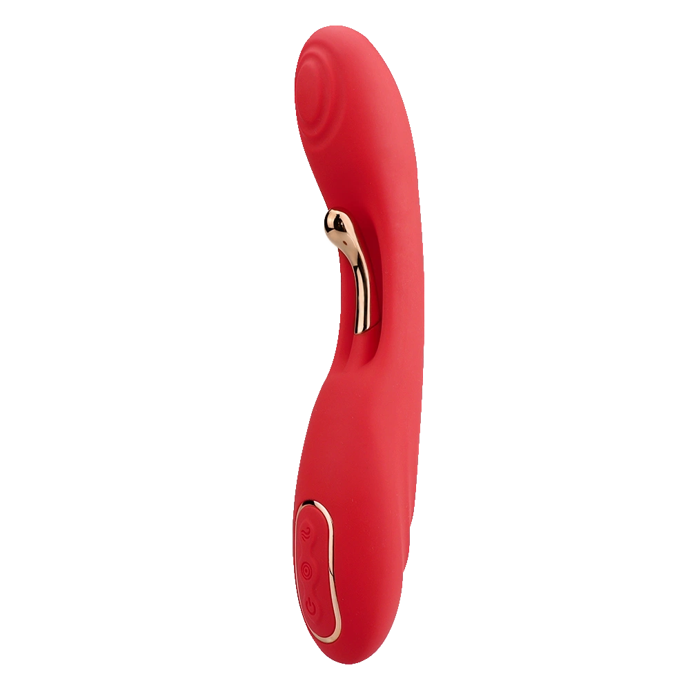 Vibrator G-Spot Flame, Super Puternic, 2 Motoare Independente, 9 Moduri Vibratii, Silicon, USB, Rosu, 22.2 cm, Passion Labs