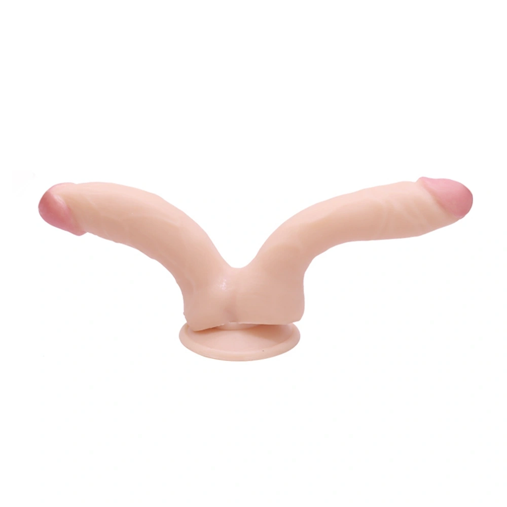 Dildo Dublu Realist cu Ventuza, PVC, Natural, 18.2 cm, Guilty Toys, Nr. 5, Erotic24.ro