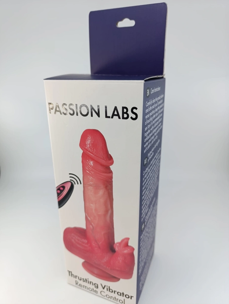 Vibrator Rabbit Thrusting&Heating, Remote Control, 9 Moduri Vibratii, 10 Moduri Impingere, Silicon Lichid, USB, Natural, 21.8 cm, Passion Labs, #12, Erotic24.ro