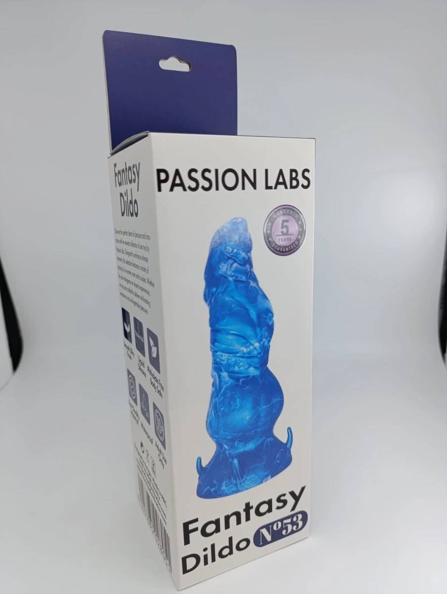 Dildo Fantasy No. 53 cu Ventuza, Silicon Lichid, Albastru, 19.5 cm, Passion Labs, Nr. 7, Erotic24.ro