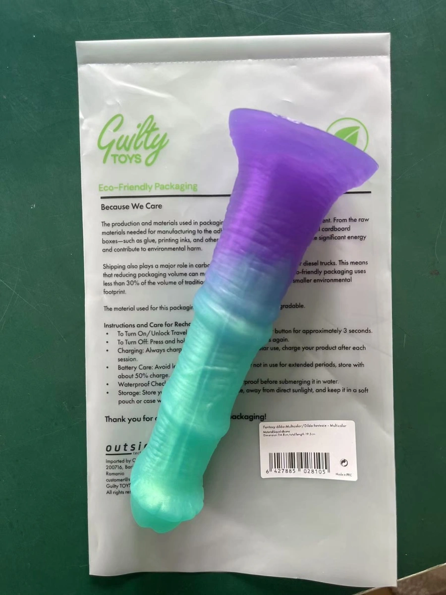 Dildo Premium Horse cu Ventuza, Silicon Lichid, Verde/Mov, 19.5 cm, Guilty Toys, #8, Erotic24.ro