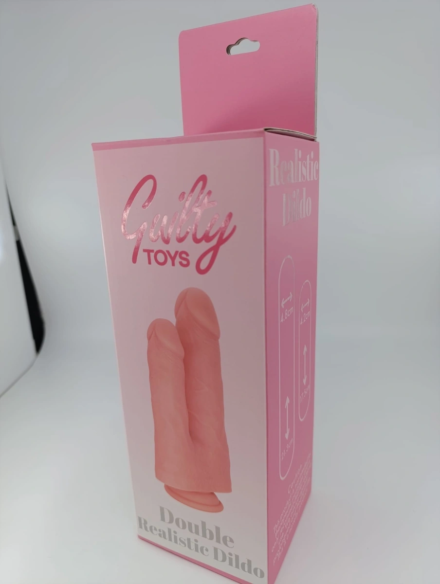 Dildo Dublu cu Ventuza la Baza, Silicon Lichid, Natural, 21.3 cm, Guilty Toys, #7, Erotic24.ro