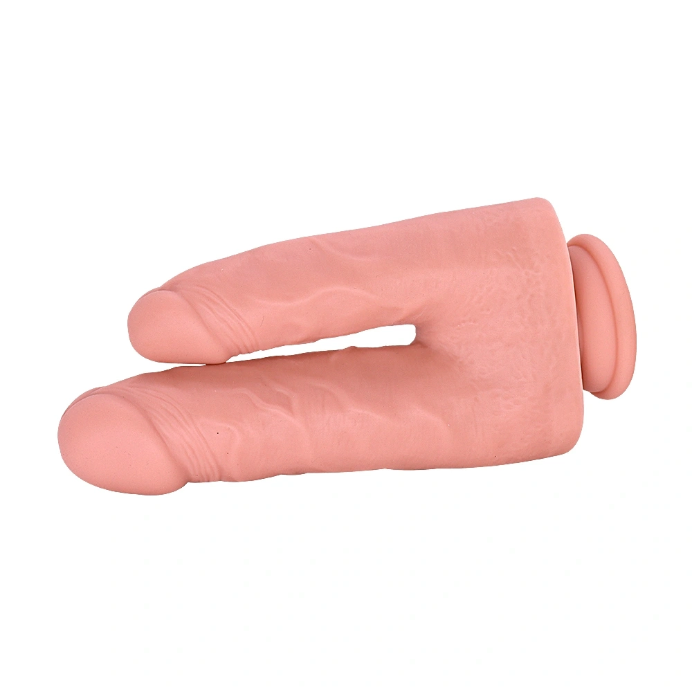 Dildo Dublu cu Ventuza la Baza, Silicon Lichid, Natural, 21.3 cm, Guilty Toys, #5, Erotic24.ro