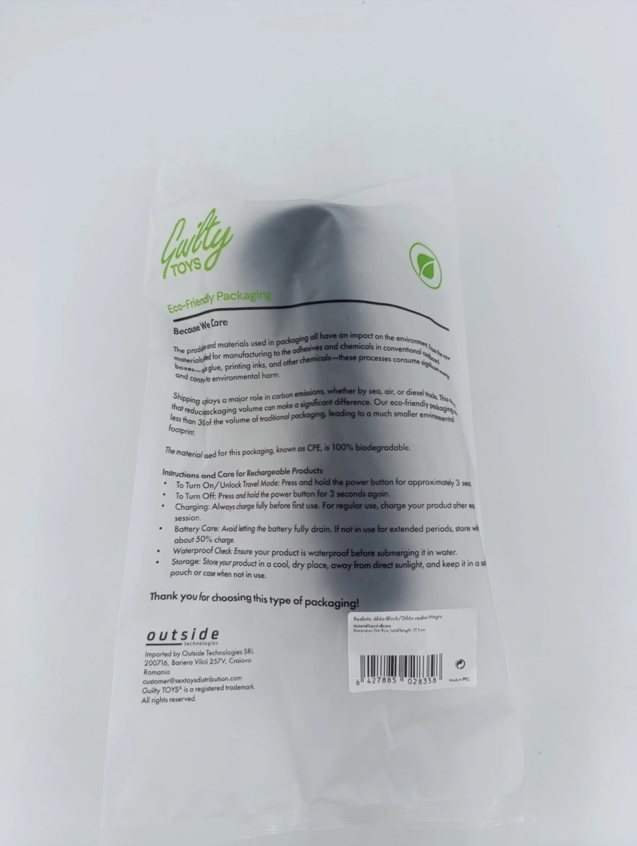 Dildo Realist Louis cu Ventuza, Silicon Lichid, Negru, 17.1 cm, Guilty Toys, #10, Erotic24.ro