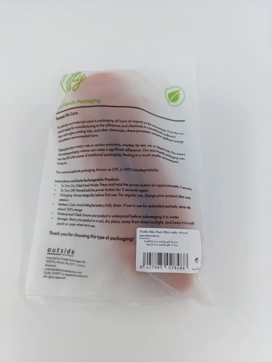 Dildo Dublu cu Ventuza la Baza, Silicon Lichid, Natural, 17.7 cm, Guilty Toys, Nr. 9, Erotic24.ro