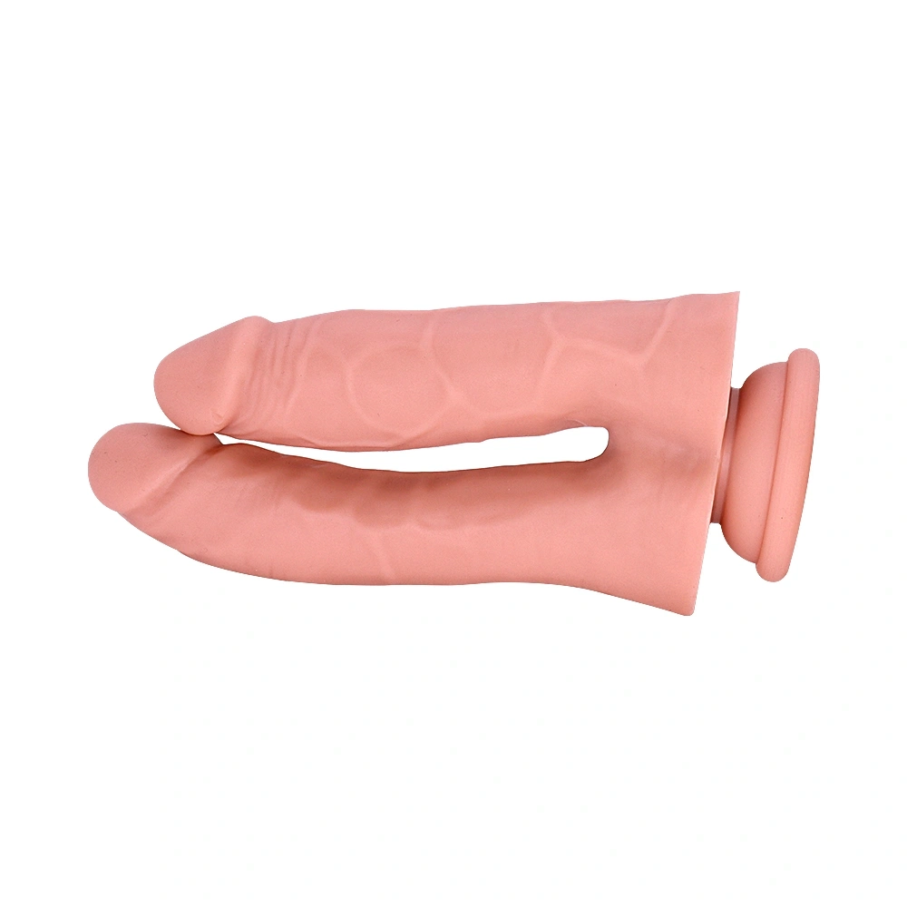 Dildo Dublu cu Ventuza la Baza, Silicon Lichid, Natural, 17.7 cm, Guilty Toys, Nr. 8, Erotic24.ro