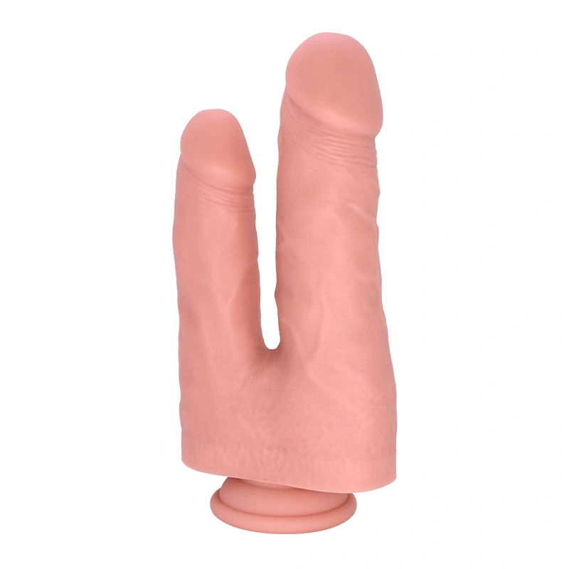 Dildo Dublu cu Ventuza la Baza, Silicon Lichid, Natural, 17.7 cm, Guilty Toys, Nr. 4, Erotic24.ro