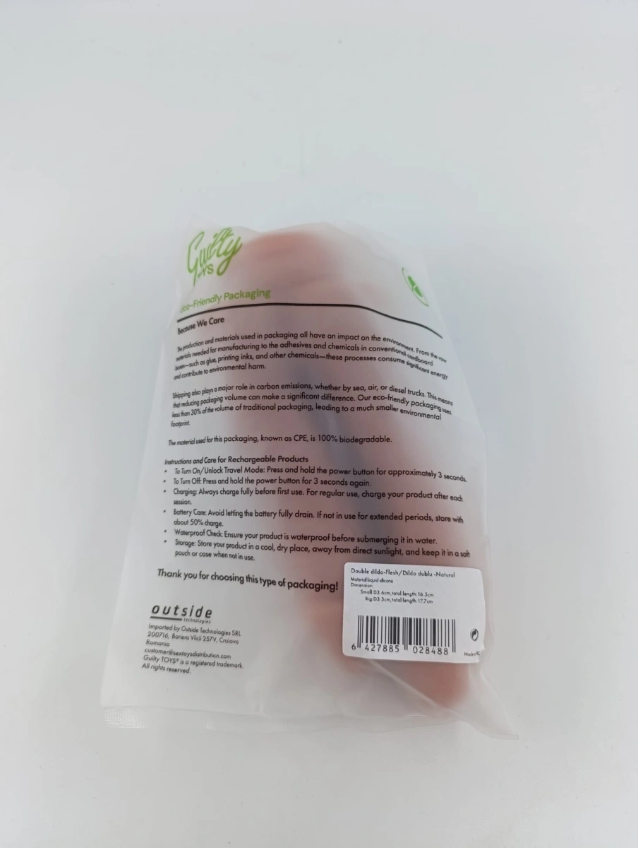 Dildo Dublu cu Ventuza la Baza, Silicon Lichid, Natural, 17.7 cm, Guilty Toys, Nr. 10, Erotic24.ro