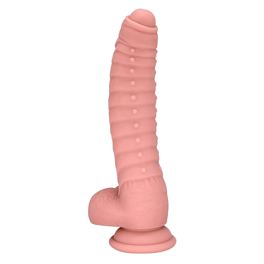 Dildo Ribbed cu Ventuza, Silicon Lichid, Natural, 22.5 cm, Mokko Toys, #6, Erotic24.ro