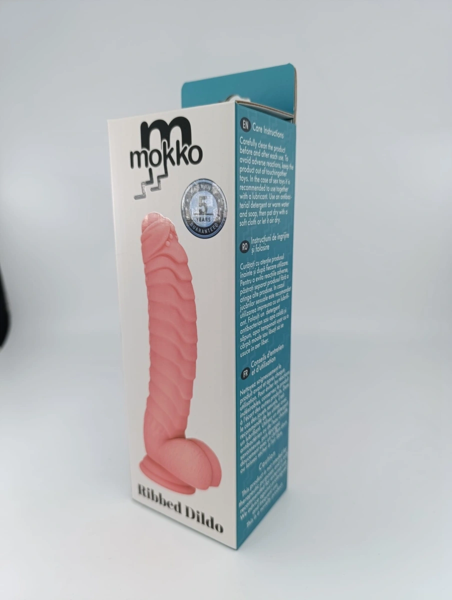 Dildo Ribbed cu Ventuza, Silicon Lichid, Natural, 22.5 cm, Mokko Toys, #9, Erotic24.ro