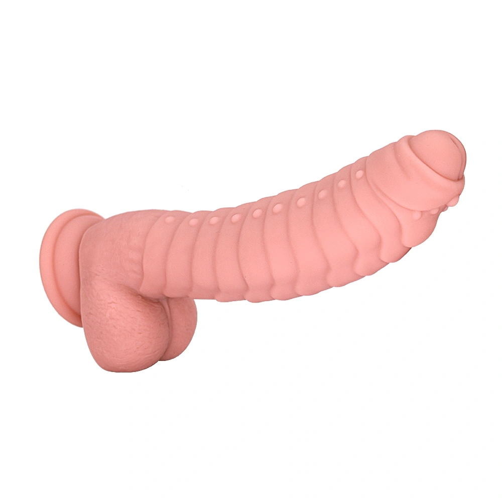 Dildo Ribbed cu Ventuza, Silicon Lichid, Natural, 22.5 cm, Mokko Toys, #8, Erotic24.ro