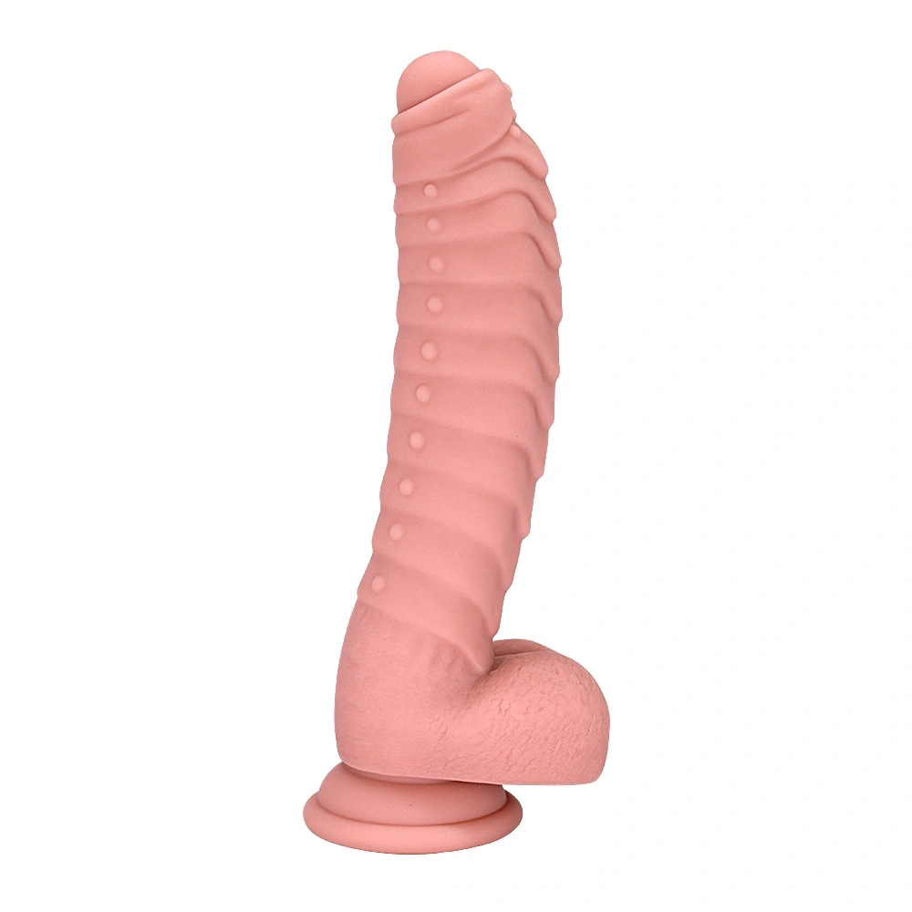 Dildo Ribbed cu Ventuza, Silicon Lichid, Natural, 22.5 cm, Mokko Toys, #5, Erotic24.ro