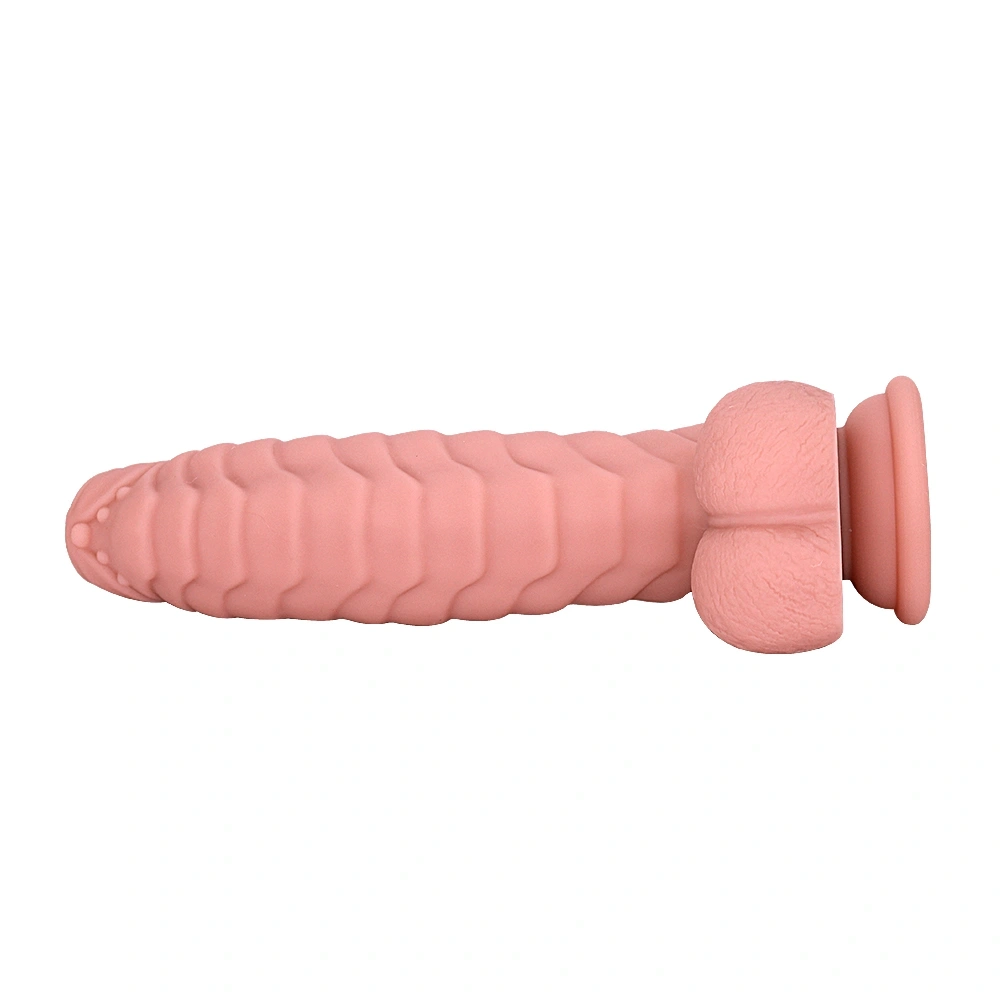 Dildo Ribbed cu Ventuza, Silicon Lichid, Natural, 22.5 cm, Mokko Toys, #7, Erotic24.ro