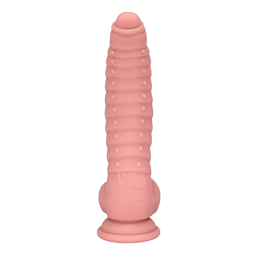 Dildo Ribbed cu Ventuza, Silicon Lichid, Natural, 22.5 cm, Mokko Toys, #3, Erotic24.ro