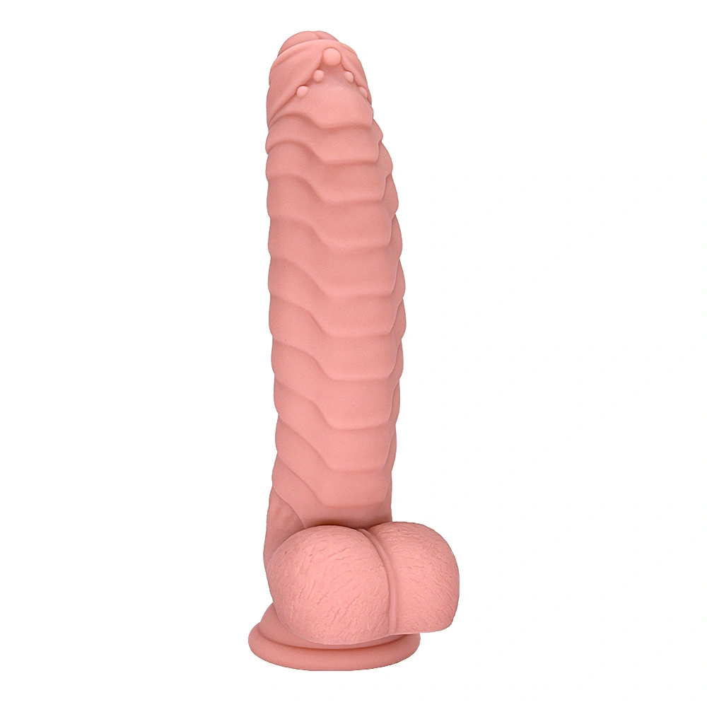 Dildo Ribbed cu Ventuza, Silicon Lichid, Natural, 22.5 cm, Mokko Toys, #4, Erotic24.ro