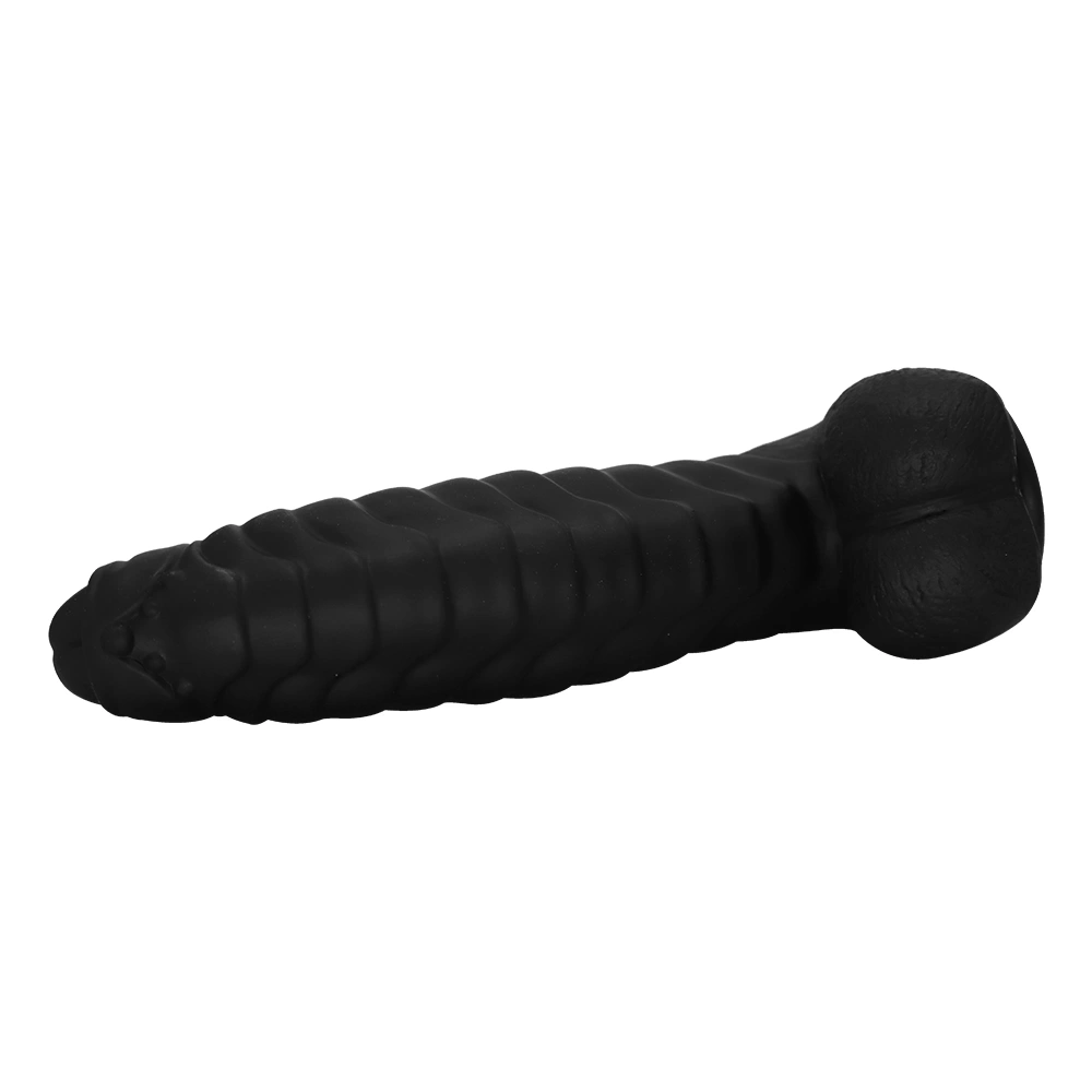 Dildo Ribbed cu Ventuza, Silicon Lichid, Negru, 22.5 cm, Mokko Toys, #6, Erotic24.ro