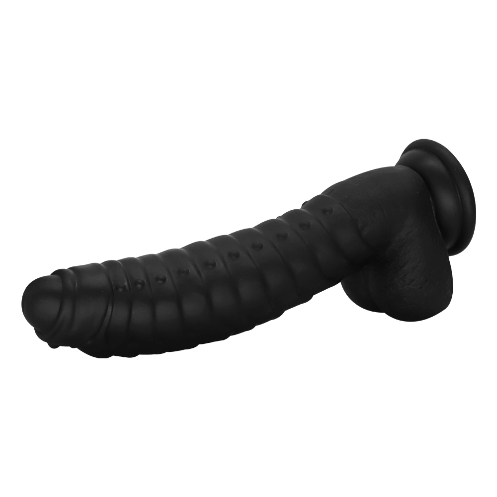 Dildo Ribbed cu Ventuza, Silicon Lichid, Negru, 22.5 cm, Mokko Toys, #5, Erotic24.ro