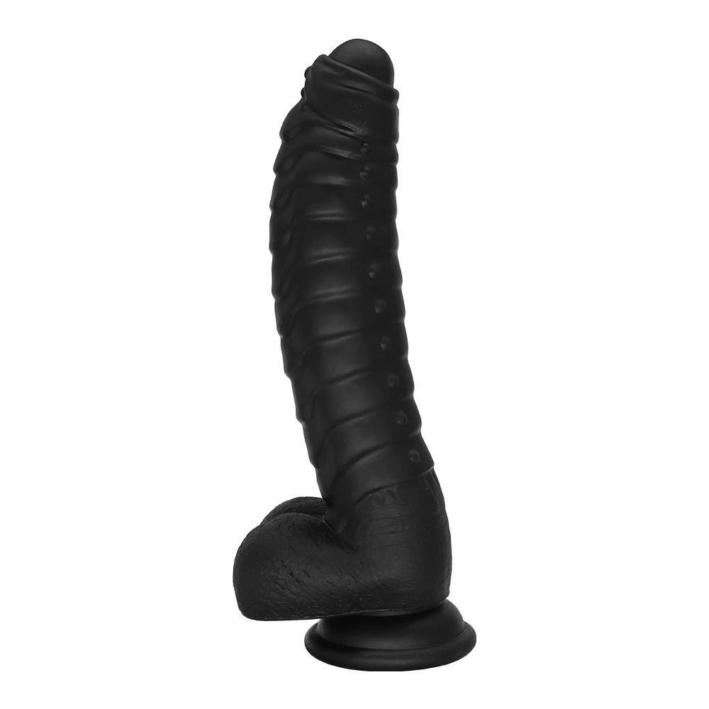 Dildo Ribbed cu Ventuza, Silicon Lichid, Negru, 22.5 cm, Mokko Toys, #4, Erotic24.ro