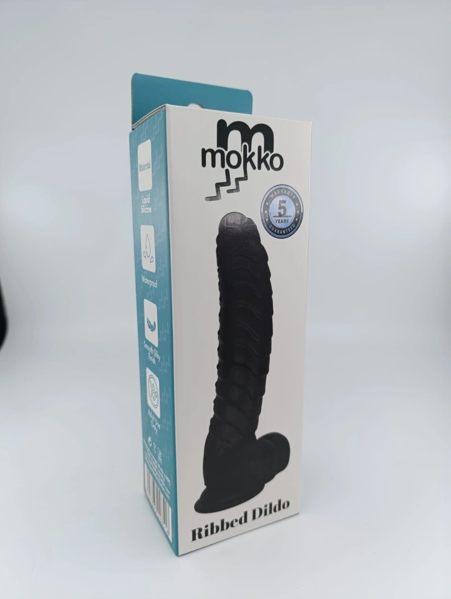 Dildo Ribbed cu Ventuza, Silicon Lichid, Negru, 22.5 cm, Mokko Toys, #9, Erotic24.ro