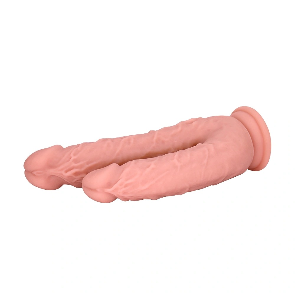 Dildo Dublu cu Ventuza la Baza, Silicon Lichid, Natural, 20.8 cm, Guilty Toys, #7, Erotic24.ro