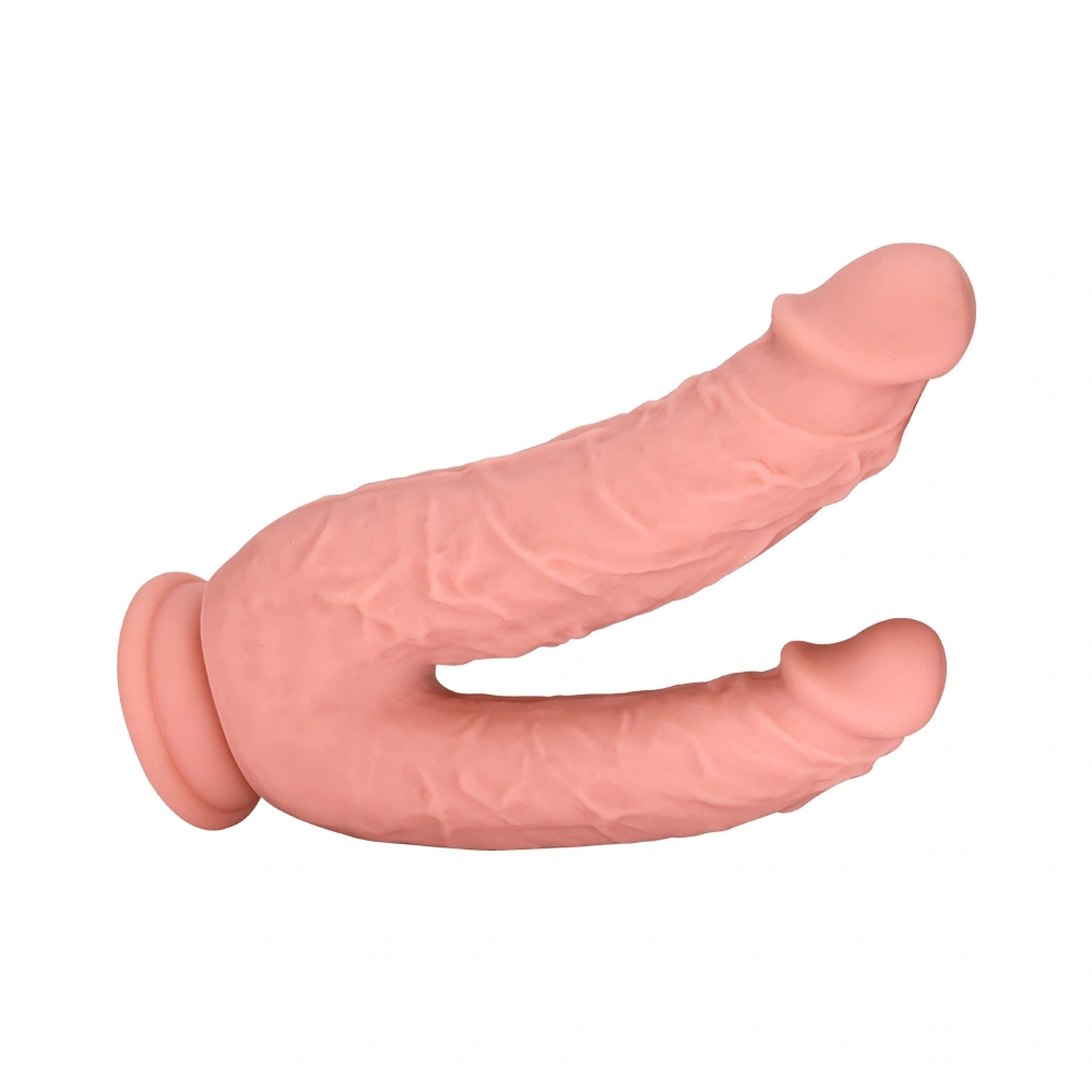 Dildo Dublu cu Ventuza la Baza, Silicon Lichid, Natural, 20.8 cm, Guilty Toys, #6, Erotic24.ro