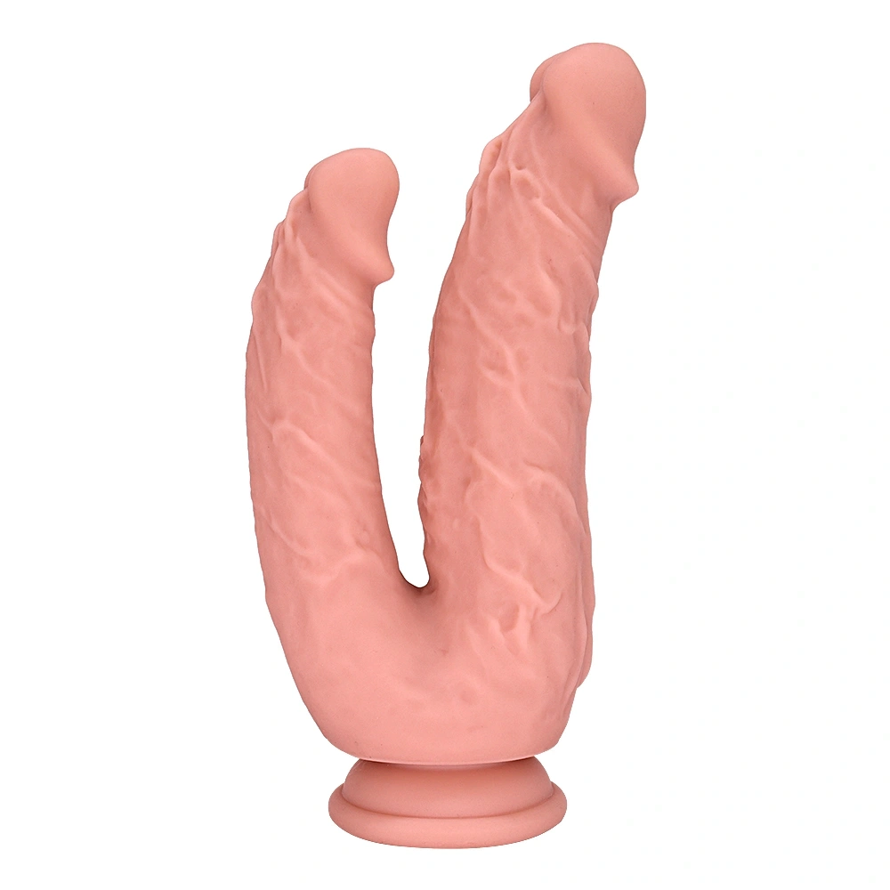 Dildo Dublu cu Ventuza la Baza, Silicon Lichid, Natural, 20.8 cm, Guilty Toys, #4, Erotic24.ro