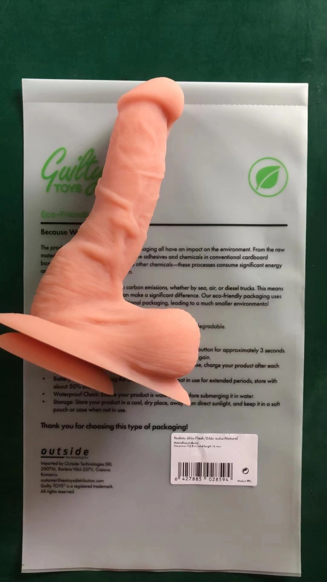 Dildo Realist Riley cu Ventuza, Silicon Lichid, Natural, 16.4 cm, Guilty Toys, #10, Erotic24.ro