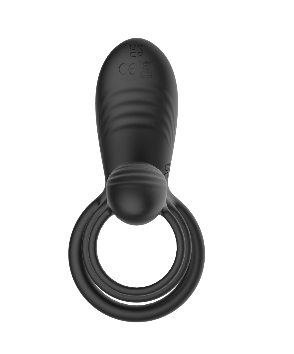 Inel de Penis cu Vibratii si Miscari Rotative, Remote Control, Silicon, USB, Negru, Guilty Toys, #9, Erotic24.ro
