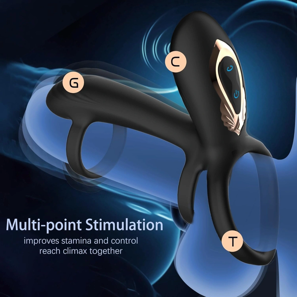 Inel de Penis cu Vibratii si Miscari Rotative, Remote Control, Silicon, USB, Negru, Guilty Toys